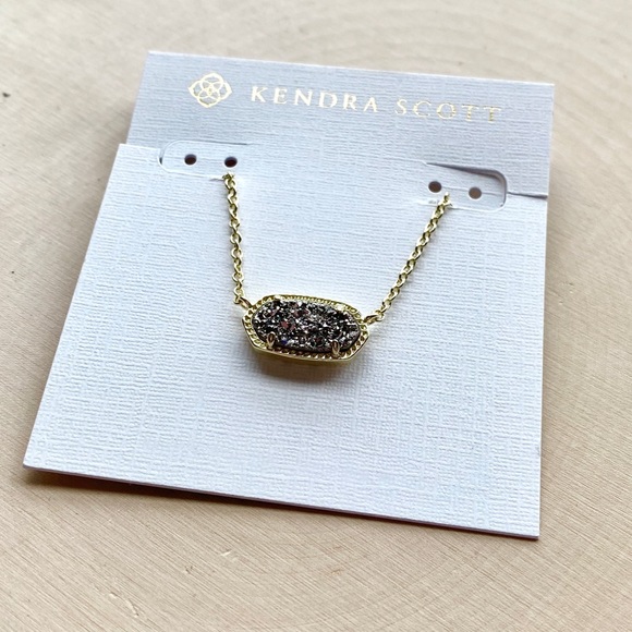 NWT Kendra Scott Elisa Gold Pendant Necklace in Platinum Grey Drusy - Picture 6 of 16